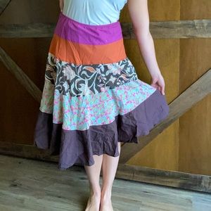 Patchwork midi high waisted skirt